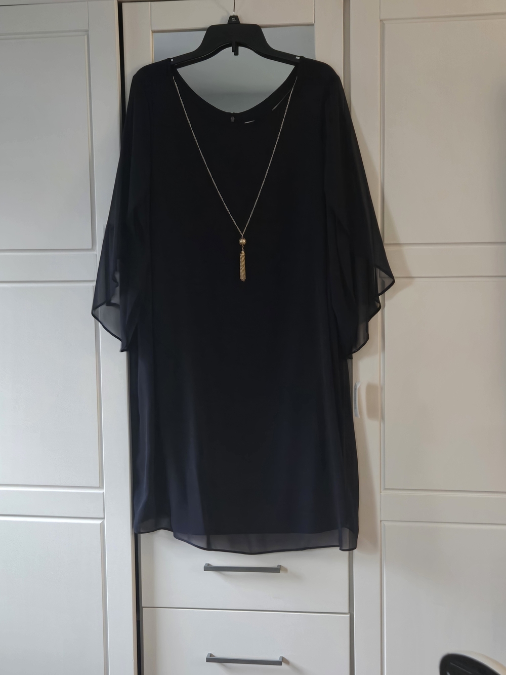 Dress Barn Black Chiffon Tunic with Sheer Draped Sleeves